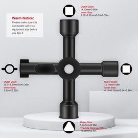 4 Way Multi-Functional Universal Cross Key Utility Key Zinc Alloy Plumbers Electricians Valve Tools Black Panel Key, HT0099-SY-UK