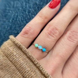 MoonliDesigns Anxiety Ring Anti Stress Relief Fidget Worry Ring Adjustable Triple Opal Beads Spinner Ring Sterling Silver (12)