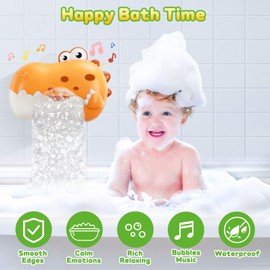 MACALOCA Dinosaur Bath Toys,Baby Bath Toys for the Baby Bathtub,Toddler Automatic Musical Bubble Machine Birthday for 1 2 3 4 5 Years Old Boys Girls (Yellow)
