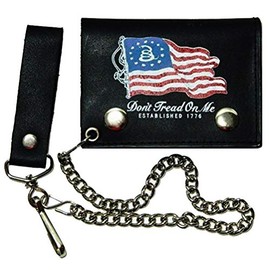 Gadsden American Flag Biker Chain Leather Wallet Tri Fold