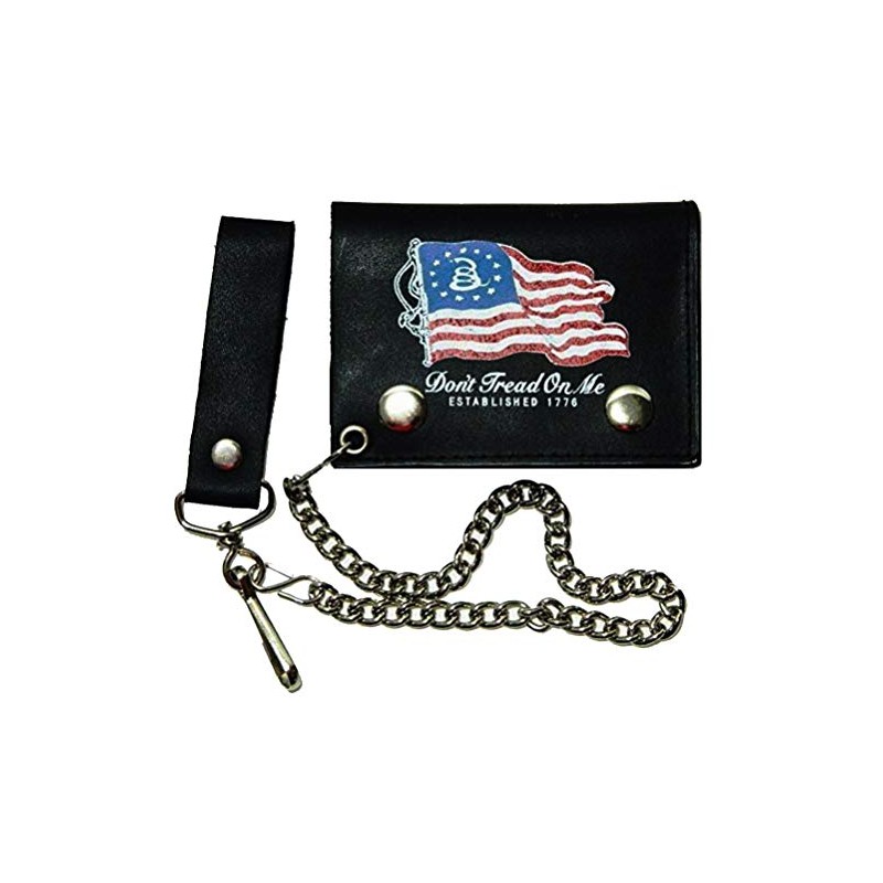 Gadsden American Flag Biker Chain Leather Wallet Tri Fold