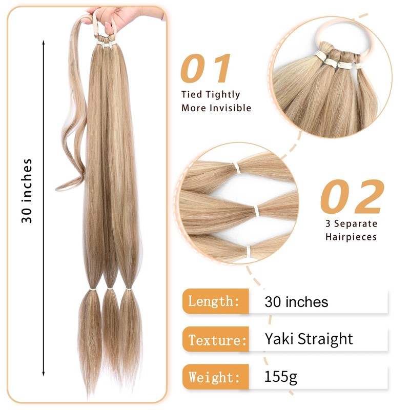 VOPPIS Long Braided Ponytail Extension 30 Inch Pre stretched Braiding