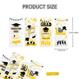 Jocomoni 100PCS Graduation Cellophane Treat Bags, Grad Plastic Goodie Candy Bag with Twist Ties for Graduation Birthday Party Favor Supply（4 Style）