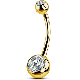 OUFER Titanium Belly Button Rings, Internally Threaded 14mm Long Belly Ring, Round CZ Navel Rings for Women Men (Gold)