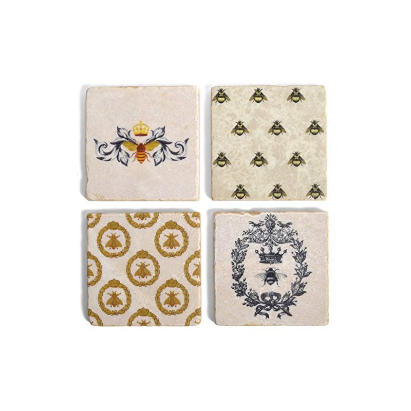 Bee Original Tumbled Marble Coasters, Set of 4
