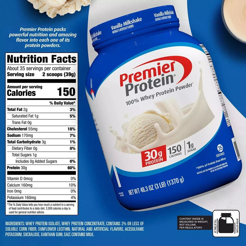 Premier Protein 30g High Protein Powder, Vanilla Milkshake, 3 lbs.