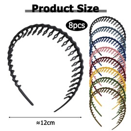 ExcellaElite Zig Zag Headband 8 Pcs Zigzag Headband, Plastic Hair Bands with Elastic Non Slip Wavy Tooth Bands for Women Men Girls