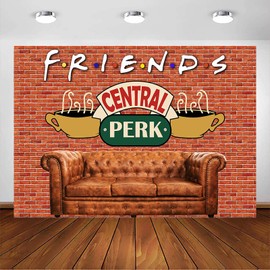 Avezano Central Perk Theme Backdrop Red Brick Wall Retro Pub Sofa Cafe Birthday Photography Background for Men Women Adult Birthday Party Decorations (2.1x1.5
