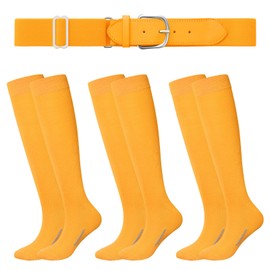 Haysandy Baseball or Softball Sock and Belt Combo Set 3 Football Baseball Socks with Softball Belt for Kids Youth Adult(Large,Gold)