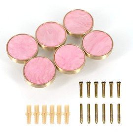 EVERGD 27mm Pure Copper Handle Shell Brass Gold Wardrobe Kitchen Cabinet Door Knobs Drawer Cupboard Hardware Pull Handle Clothes Coat Hook Modern Simple (6, Pink)