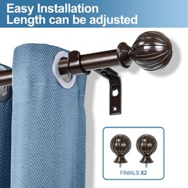 Urbanest 1-inch Diameter Fluted Ball Adjustable Single Drapery Curtain Rod, 84-inch to 120-inch, Bronze