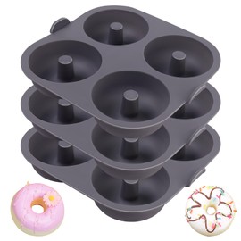 Butabeishy Silikon Donut-Backform Set, 3 Stück, 4 Mulden pro Form für Heißluftfritteusen, 21 x 20cm, Grau