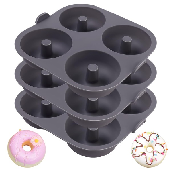 Butabeishy Silikon Donut-Backform Set, 3 Stück, 4 Mulden pro Form