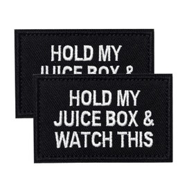2 Pcs Hold My Juice Box Patch, Funny Morale Patch, Embroidered Hook and Loop Patches for Backpacks, Dog Harnesses, Army Vests, Jackets, Jeans,Hats, Helmets