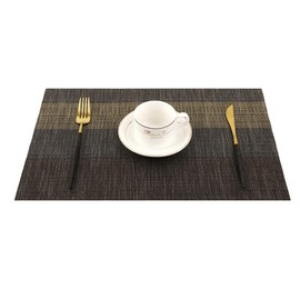OUME Placemats Set of 6 Dining Table Mats Woven Vinyl PVC Placemats Non-slip Heat-resistant Washable Place Mats (Black Brown)