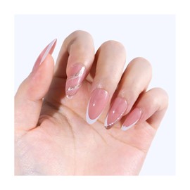 Pack of 24 Stick On Nails, Almond Shape/Short Trapezoidal/Medium Length Artificial Fingernails, Fashionable Pattern Press On Nails False Nails for Women