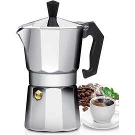 VASA NAMA 3 Tazas Pequeñas Cafetera Italiana Moka Espresso, Cafetera Espresso de Aluminio para Café, Italiana Cafetera Percolator de Espresso, Olla octogonal de aluminio pulido a mano（150ml/Plata）