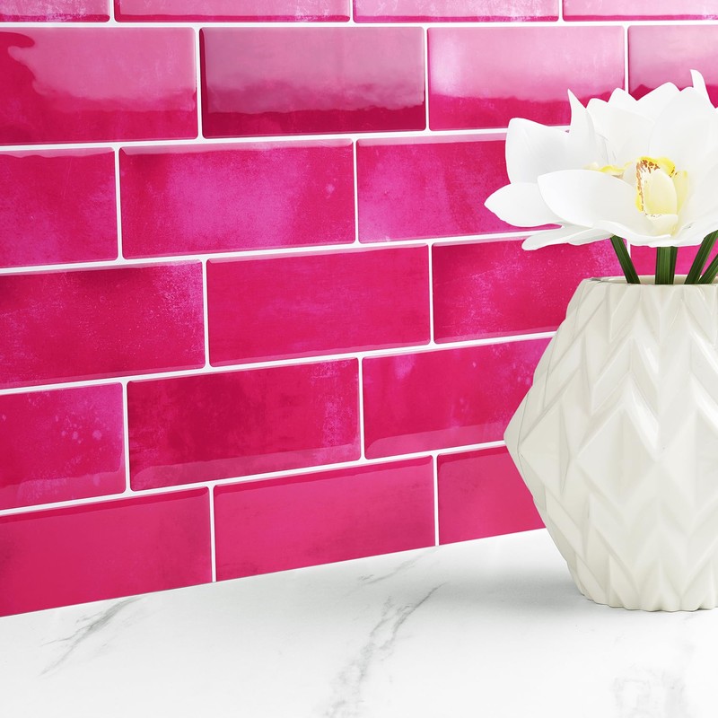 Livelynine 32-pcs Peel and Stick Backsplash Subway Tile Pink Bathroom