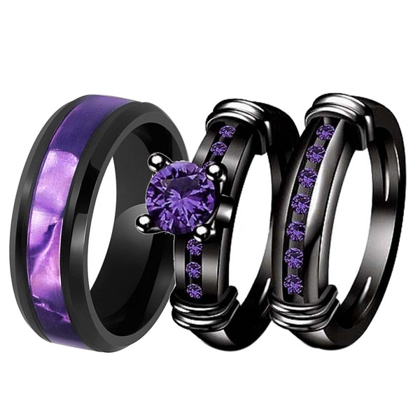 ringheart 3pcs Matching Rings His and Hers Ring Couple Rings