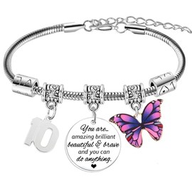 Hgreiwgk Butterfly Charm Bracelet 6-70th Birthday Gift for Women Purple