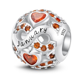 LONGLUCK Silber 925 Birthstone Charms Bead fit Europäische Armbänder Halskette, Charms Anhänger Openwork Perlen Liebesherz Anhänger,Geburtstagsgeschenke für Frauen