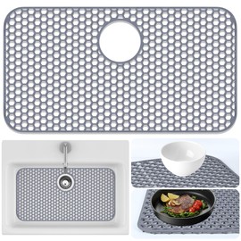 Inchoco Sink Protectors for Kitchen Sink Mat - 26"x 14" Silicone Kitchen Sink Protector Mat for Protection of Stainless Steel Sink and Tableware, Farmhouse Sink Protector with Rear Drain (Grey)