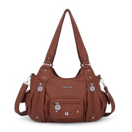 Angel Barcelo Womens Purses and Handbags PU Leather Shoulder Bag Waterproof Hobo Bags for Women (Brown)