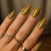 Glossy Musterd Olive Press On Nails – Almond Shape, Medium