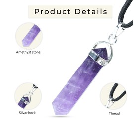 FASHIONZAADI Amethyst Healing Crystal Pendant Necklace 1-1.5” – Elegant Purple Stone Jewelry, Spiritual Gift for Men, Unique Birthday Gifts for Mom & Dad, Get-Well Gift, Amethyst Necklace for Men