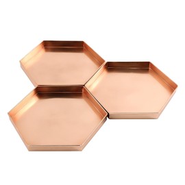 Hexagonal Copper Trays, Set of 3