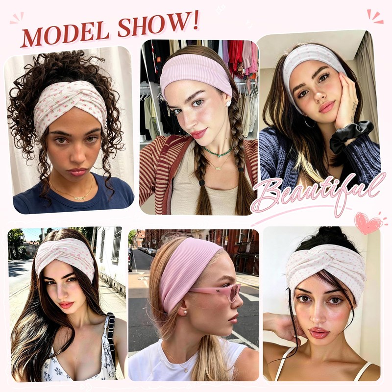 5 Pack Extra Wide Headbands for Women, Turban Knotted Bandana