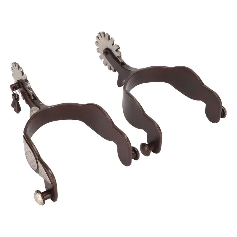 1 Pair Western Cowboy Spurs Carbon Steel Retro Floral Carving