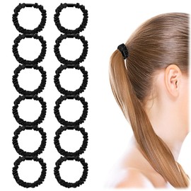 Twzqsyw 12 Pcs Silk Skinny Scrunchies Set 100% Pure Mulberry Silk Hair Ties for Girls Elastics Hair Bands Ponytail Holders for Thick Thin Hair Women's Black Cute Satin Sleepy Hair Scrunchie, No Damage