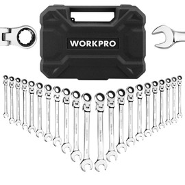 WORKPRO 22-Piece Ratcheting Wrench Set, Flex-Head Ratchet Combination Wrench Sets with Organizer Box, 72 Teeth, Metric 6-18mm & SAE 1/4-3/4"