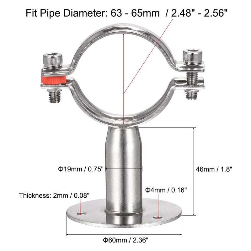 sourcing map Wall Mount Ceiling Mount Pipe Support, 304 Stainless