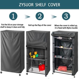 ZYSUOR Storage Shelf & Clothes Rack Cover, Dustproof Waterproof Protector with Front Nylon Buckles for Easy Access, Fits Wire Shelving 36" W x 14" D x 72" H (Black, Cover Only)