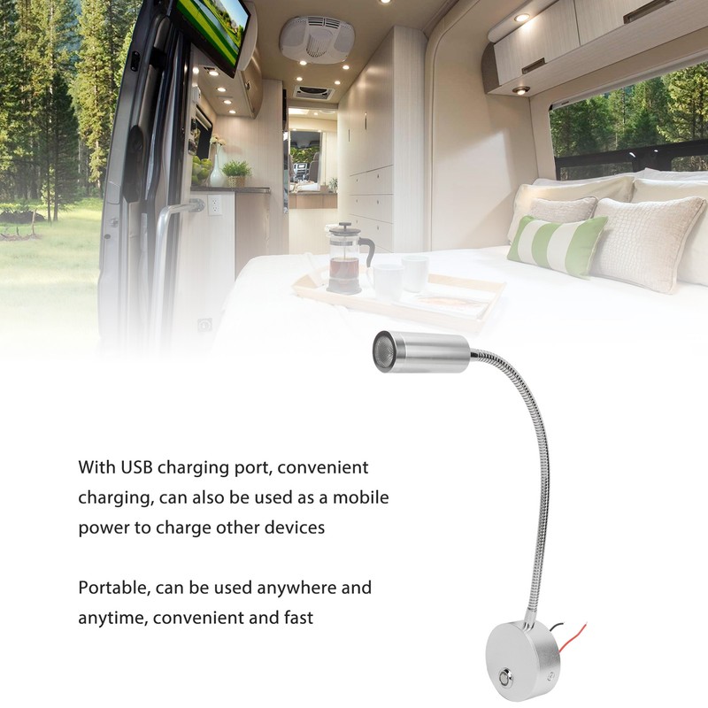 LED Reading Light DC12 to 24V Touch Adjustment USB Charging