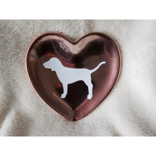 Victoria's Secret Pink Heart Metallic Dog Ceramic Trinket Jewelry Dish