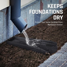 NAACOO Downspout Splash Block, 24" Rain Gutter Downspout Extensions/Extender with 2pc Fixing Nails, Drainage to Protect House Foundations(2 Piece|Black)