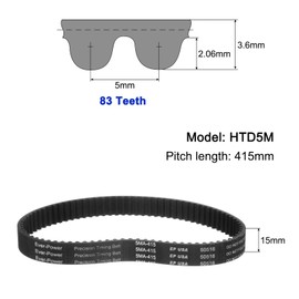 sourcing map 3pcs HTD-5M Rubber Timing Belt 83 Teeth, 415mm Pitch Length x 15mm Width x 3.6mm Height, Closed Loop Pulley Timing Belt