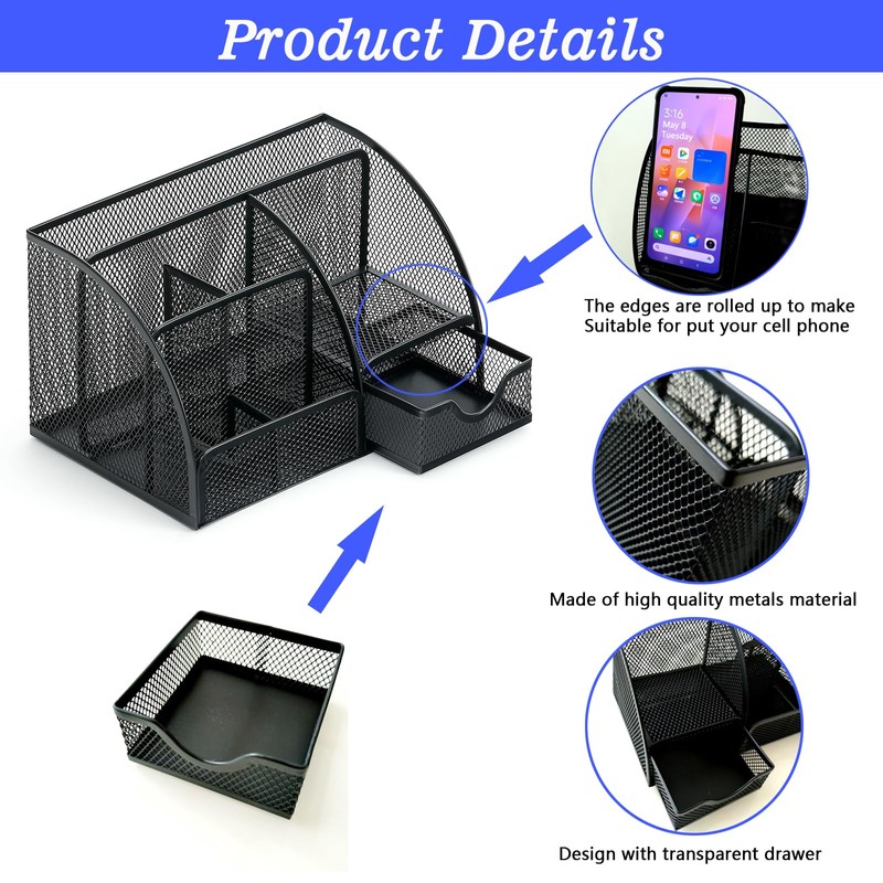 SYJINHUASY Multifunctional Desk Organiser, Compact Office Organiser with 4 Compartments