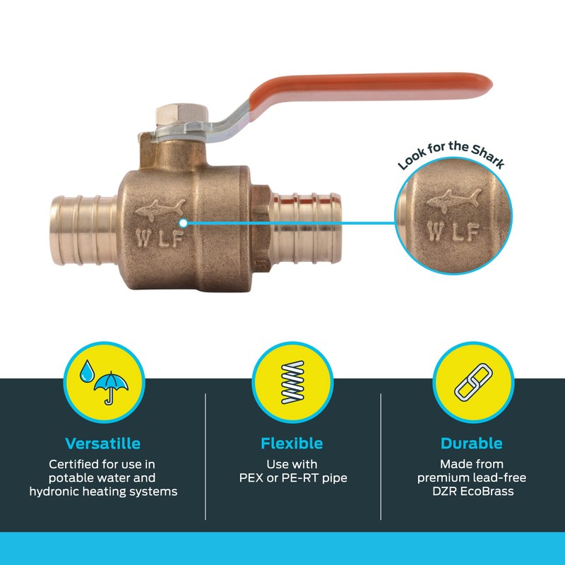 SharkBite 3/4 Inch Crimp Ball Valve, Brass Plumbing Fitting, PEX