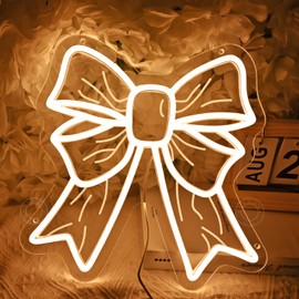 SYLHOME Bow Led Neon Light Sign Cute Girls Kids Bedroom Nursery Game Room Wall Sign Decor Beauty Salon Wedding Birthday Party Backdrop Gifts 11.8" X 11.8" USB