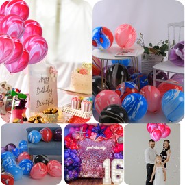 Pink Marble Balloons Red Hot Pink Balloons Marble Agate Latex Balloons 12 Inch 50PCS Pink Tie Dye Balloons Swirl Balloons for Birthday Party Christmas Decorations Valentine Day Wedding Festival