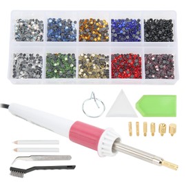 Aplicador de Diamantes de Imitación Hotfix, Juego de 10 Colores Rinestones, Aplicador de Diamantes de Imitación Fijos en Caliente, Kit de Bolígrafo con 7 Puntas, Pinzas,(Enchufe de EE. UU.)