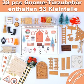 YUNSTK 53 Piece Gnome Door Accessories Christmas, Christmas Gnome Door Set, Gnome Door Nissedor, Miniature Elf Door, Fairy Door, Gnome Door, Complete Set Gnome Door, Construction Site Gnome