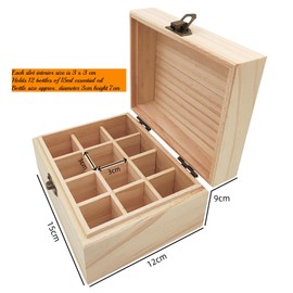 Anktily Unfinished Wooden Storage Box with 12 Compartments, 15 x 12 x 9 cm, Unfinished Wooden Box with Hinged Lid for Small Keepsakes, Jewellery, Tea Bag Holder