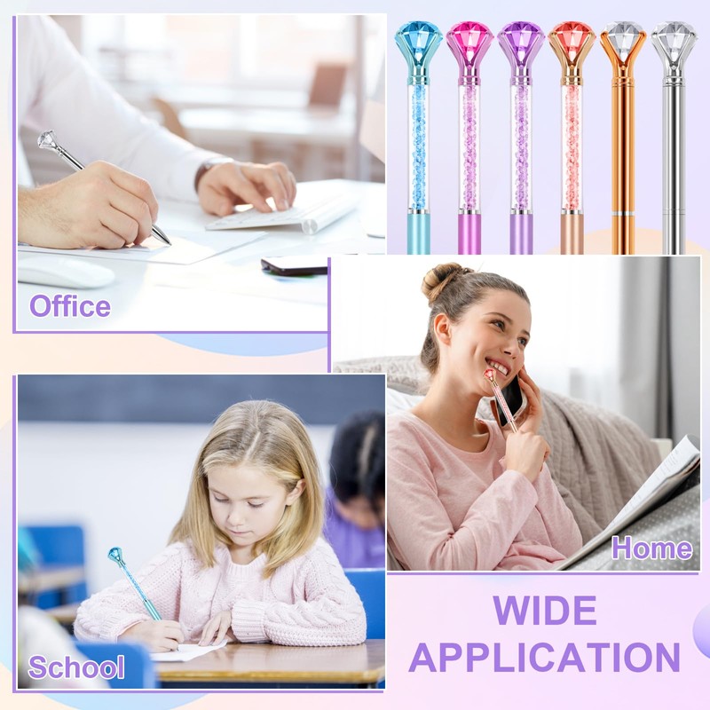6 Diamond Pens with Crystal Top, Bulk with Black Ink