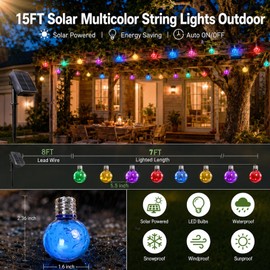 Afirst Solar String Lights Outdoor Waterproof, 15FT Multicolor Patio Lights