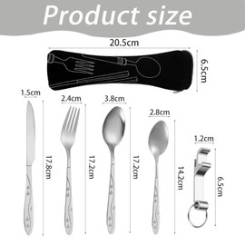 Stainless Steel Cutlery Camping Cutlery, Cutlery Set and Travel Cutlery with Fork, Portable Outdoor Cutlery Set, Camping Cutlery To Go with Cutlery Bag, for Travel, Camping, School, Picnic (Black,